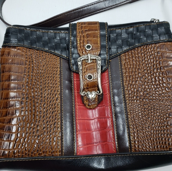 M.C. Marc Chantal Fake Reptile Skin Purse Brown Red Crossbody Strap - Picture 2 of 16